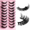 Faux Cils 10 Paires 8D Faux Vison D Curl Cils Naturel Cat Eye Lashes Duveteux Doux Volume Fox Eye Lashes Professionnels épais Réutilisables Dramatiques Noir Faux Cils (HLY03)
