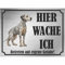 INDIGOS UG - Dalmatiner - Schild bedruckt - Hier wache ich - Aluverbundplatte Edelstahl Look - ab 20x15 cm - Spruch - Deko Geschenkidee für Ihren Hund - Zaun - Türschild