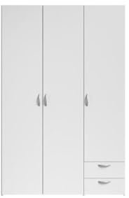 Parisot Armoire Varia - Décor Blanc - 3 Portes + 2 tiroirs - L 120 x H 185 x P 51 cm