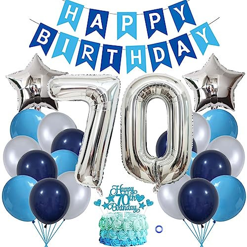 Jxuzh 70. Geburtstag Dekorationen Blau Silber - Deko für Männer und Frauen - Luftballons, Girlande, 70 Jahre Kindergeburtstag Set