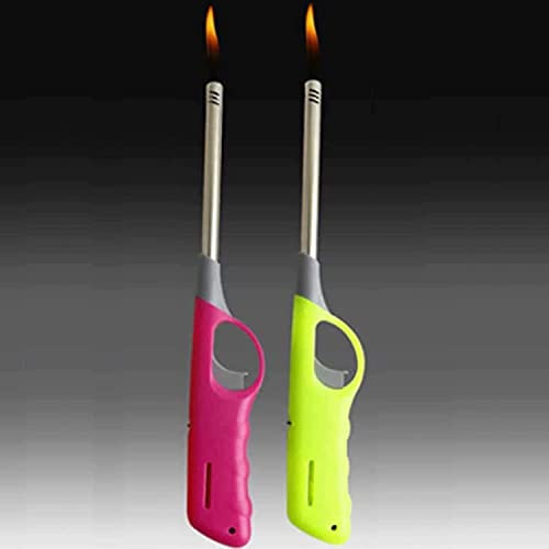 R2K® 2 Pack Kitchen BBQ Lighter Candle Gas Cooker Oven Stove Barbecue Clicker Long Lighter Camping Refillable Fire Stem Gas Safety Lock Lighters