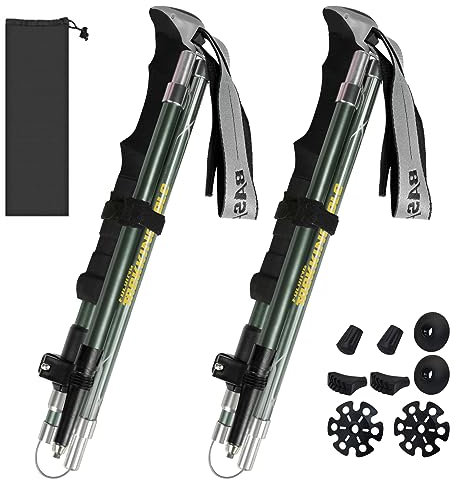 Zentiva Bastones de senderismo nórdico para hombre y mujer, plegables, telescópicos, 110-135 cm, ultraligeros de aluminio, cierre de pinza con 4 pares de topes de goma (verde militar)