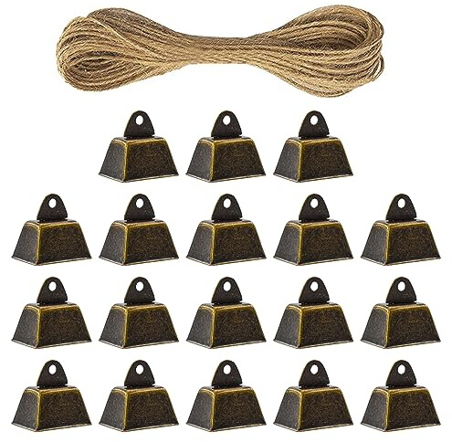 MrMrKura 18 Stück 2,5 cm Vintage Glöckchen, rind, Pferd, Grazing Bells Vintage Bronze Jingle Bells für Anti-Verlust, Haustierhalsband Zubehör Weihnachtsdekorationen mit Hanfseil (18)