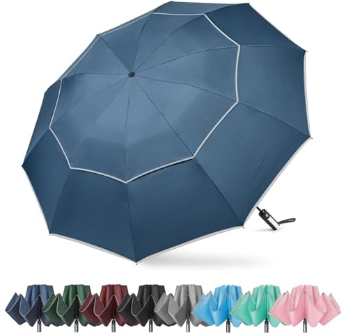 G4Free 54/62 Inch Großer Taschenschirm & Golfschirm, Doppelter Baldachin,10 Rippen,Faltbarer Windfester Regenschirm Automatisches Öffnen und Schließen,Kompakter Reise-Regenschirm
