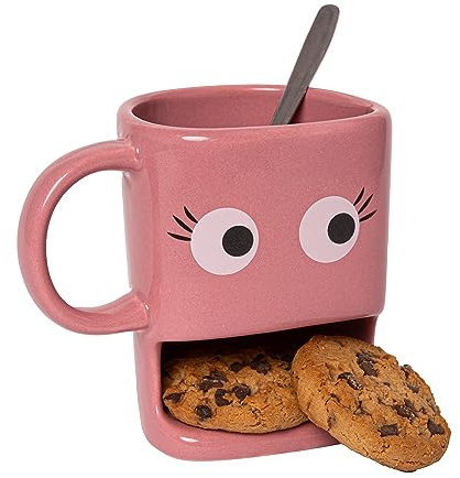 Fisura Original Eyes Mug with Biscuit Holder - Ceramic Mug with Biscuit Hole, 240 ml (Pink)