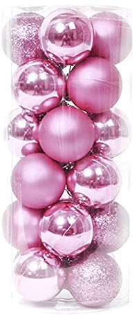 Bunt gemalt Weihnachtskugel 24 STÜCK Baumschmuck Ornamente Weihnachtskugeln Dekorationen Weihnachtskugel Weihnachten Wohnkultur Blumentopf Hoch Weihnachtsbaumschmuck mit Aufhänger (Pink, One Size)