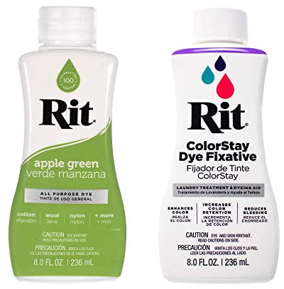 Rit Dye - Tinte líquido para tela de 8 onzas para ropa, decoración y manualidades, color verde manzana con fijador de color