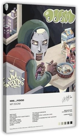 Rap MF DOOM Mm..Food Album Cover Leinwand Poster Schlafzimmer Dekor Sport Landschaft Büro Zimmer Dekor Geschenk Rahmenstil 60 x 90 cm