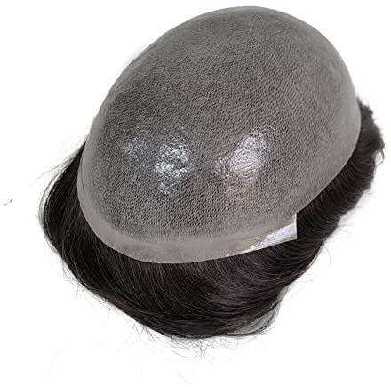 AIRAO Vollständige PU Basis mit dünner Haut Männer Toupet mit Echthaar Haarteil Haarsystem 20cm × 25cm Braun 3#