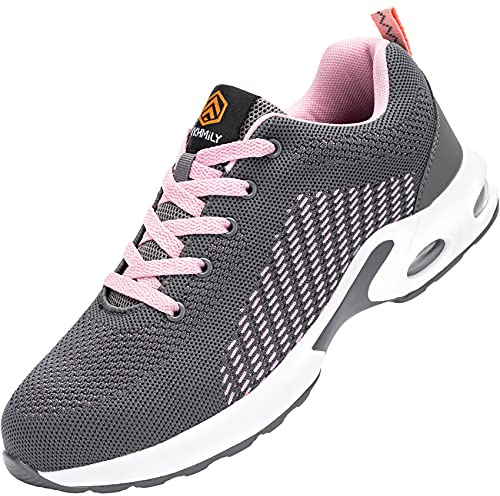 DYKHMILY Baskets de Sécurité Femme Embout Acier Chaussures de Securite Femmes Respirante Légere Anti-Smashing Chaussures de Travail Chaussures Chantiers Industrie (Belle Rose,38EU)