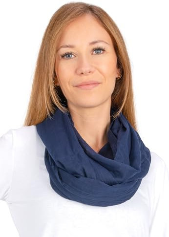 Weicher und leichter Damen Loop Schal Uni Farben Rundschal Ganzjahres Schal Schlauchschal Accessoires - Carina (P4 dunkelblau)