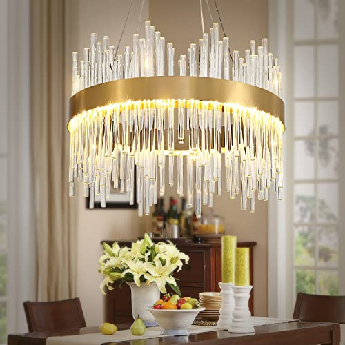 HvKvHvY Moderner Kristall-Kronleuchter, Unterputz-Kronleuchter, LED-Gold-Pendelleuchte, Deckenleuchte, Hängelampe für Küche, Wohnzimmer, Schlafzimmer, Flur, Treppe