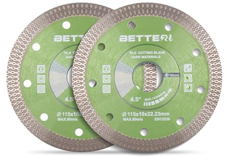 BETTERI 2 Stück Diamantscheibe 115mm x 22,23mm Extra Dünn, Diamant Trennscheiben für Trennschneider & Fliesenschneider, zum Schneiden von Fliesen, Feinsteinzeug, Keramik, Marmor, Segment: 10 mm
