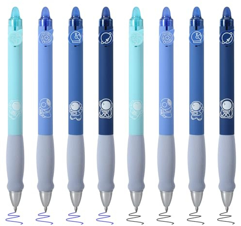 BAYTORY 8 Stück Radierbare Stifte, Gelstifte, Radierbarer Tintenroller, Einziehbare Gelschreiber, Blau und Schwarze Schnell Trocknen Tinte mit Radiergummi, Glatte Schrift Bequem zu Benutzen (Blau)