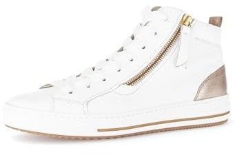 Gabor Damen High-Top Sneaker, Frauen Halbschuhe,Leichte Mehrweite (G),Strassenschuhe,Sportschuhe,Turnschuhe,Weiss/muschl(Gold),40.5 EU / 7 UK
