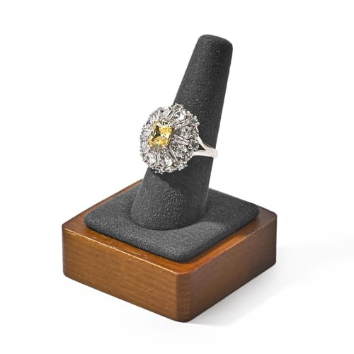 Papten Wooden Single Finger Ring Display Stand Solid Wood Jewellery Ring Holder Display Stand Showcase Exhibition (Grey)
