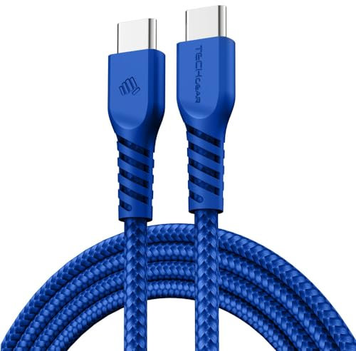 TECHGEAR 1m Câble USB C vers USB C 60 W, Câble tressé de Type C vers C Charge Rapide Compatible avec iPhone 15, iPad Pro, MacBook, Samsung Galaxy S24/S23/A14/A15/A25/A35/A34/A55/A54/A05s/A04s - Bleu