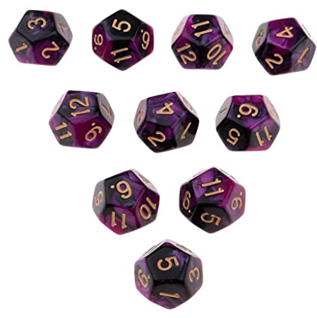 EHJRE Tabletop Spiele 10 Stück/Set D12 D& Multi Set, Lila + Schwarz