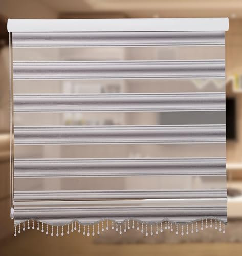 PlisseeOnline Doppelrollo Duorollo mit Alu Kassette und Motiv Rankenmuster und Perlen Breite: 200 cm Höhe: 200 cm Blickdicht Deckenmontage