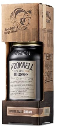 O'Donnell Haselnuss Cremelikör Set + Ausgießer (Made in Berlin) Harte Nuss Creme Moonshine (700ml) mit Haselnuss & Vanille Geschmack – 17% Premium Likör im Original Mason Jar (Geschenkset)