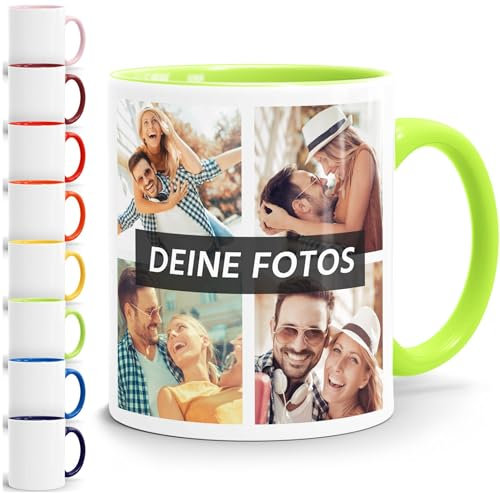 SpecialMe® Tasse personalisiert Fotocollage Fototasse mit bis zu 5 Fotos persönliches Geschenk Kaffeetasse mit Bild selbst gestalten weiss-innen-hellgruen standard
