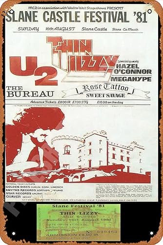 Thin Lizzy Vintage-Konzert + Ticket Slane Castle 1981 – Poster, Leinwand-Kunstdruck, Vintage-Metall-Blechschild, Poster, Retro-Garage, Hof, Zuhause, Café, Bar, Club, Hotel, Wanddekoration, Aufkleber,
