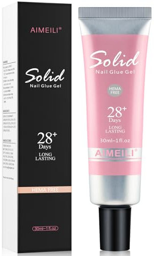 AIMEILI Solide Gel de Colle à Ongles 30ML, UV Colle Faux Ongles Extra Forte pour Pose Américaine Ongles Capsules Presser sur les Ongles