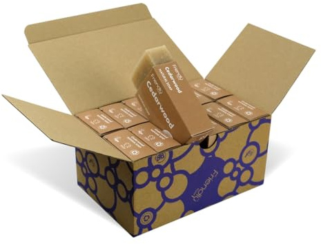 Friendly Soap - Cedarwood Natural Soap (12 x 95g), Plant-Based, Cruelty-Free, Made by Hand, No Preservatives or Sulphates, Recycled & Recyclable, Palm Oil Free, Cruelty Free