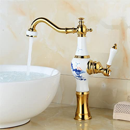 Badezimmer-Waschbecken-Wasserhahn, Waschbecken-Wasserhahn, Waschbecken-Wasserhahn, Messing und Keramik, Deckmontage, Vasen-Stil, Messing-Badezimmer-Wasserhahn, Heiß- und Kalt-Mischbatterie,
