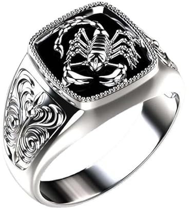 Männer Damen Mode Skorpion Siegelring,Muster Totem Schnitzerei Giftiger Skorpion Siegelring,Silber,12