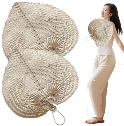 Pineeseatile Bamboo Fans, 2PCS 15x12.2 Natural Bamboo Hand Fan, Hanging Bohemian Raffia Fans Weaving Fans for Summer Home Wedding Wall Decor,Bamboo Fans