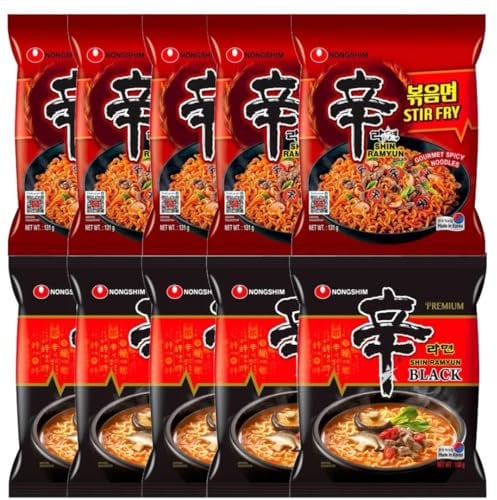 Starry Mart NS Stir Fry & Black Shin Ramyun Korean Spicy Ramen Noodles (Pack of 10) HALAL