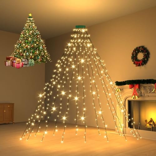 Dalugo Lichterkette Weihnachtsbaum Warmweiß, 2m 400 LED IP44 wasserdichte Außen Weihnachtsbeleuchtung mit 6h Timer, Speicherfunktion, 8 Beleuchtungsmodi für 5-9ft Weihnachtsbaum