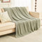 EMME Gewebte Musselin Decke Baumwolle & Fleece Sofadecke Tagesdecke, 150x200, Flauschig Kuscheldecke für Couch Weich Leichte Atmungsaktive Überwurfdecke,Salbei Grün