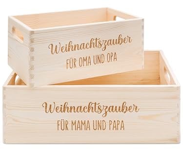 wunderwunsch® - Personalisierter Adventskalender zum selber befüllen - Adventskiste Holz mit hochwertiger Gravur - Weihnachtsmarkt to go, Weihnachten MAMA & PAPA (groß | 39x29x13cm)