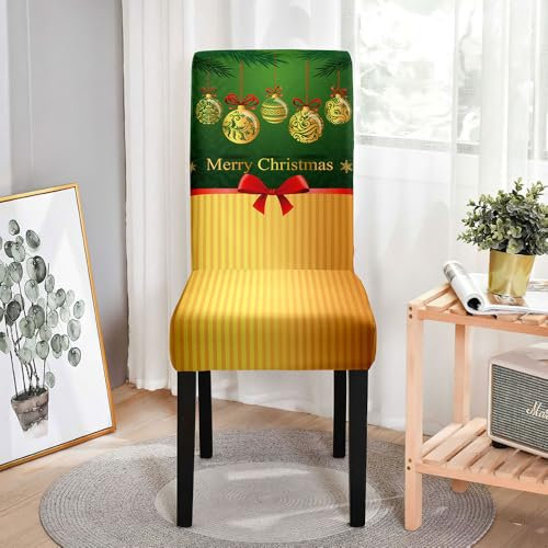 Odot Weihnachtsdeko Stretch Stuhlhussen Hussen, Weihnachtstag Stuhlhussen Esstisch, Abnehmbarer Waschbarer Stuhlbezug Sesselbezug für Hotel Bankett Restaurant Haus (6er Set,Weihnachten Grün)