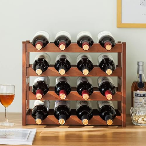 GOUZIBHD Weinflaschenhalter,Stapelbares Weinregal,4 Ebenen Flaschengestell für 16 Flaschen,Weinregal aus Bambus,Schwimmende Glas Wein Display Holder für Bartheke,Küche,43 * 23 * 28cm