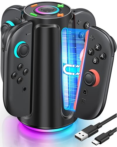 Station de charge rapide pour joycons et manettes Nintendo Switch 2 (2025) | Station de charge USB-C avec protection contre les surcharges – Support de rangement compact et accessoire indispensable