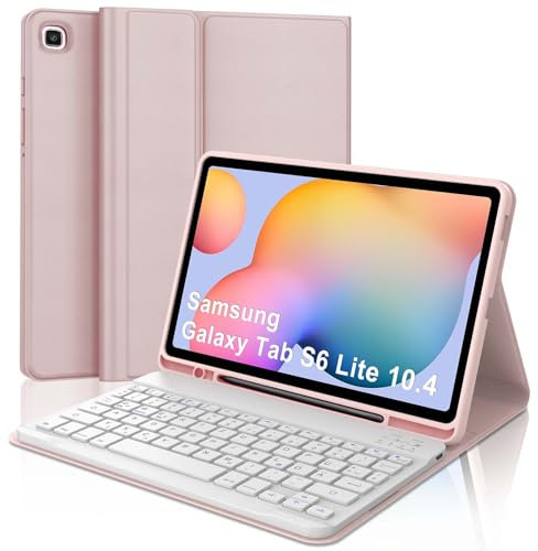 FOGARI Tastatur Hülle für Samsung Galaxy Tab S6 Lite 10,4 Zoll (2024/2022/2020), Deutsches QWERTZ Magnetisch Abnehmbarer Bluetooth Tastatur für Samsung Galaxy Tab S6 Lite 10.4, Rosa