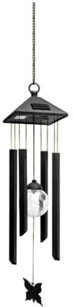 Colcolo Solar Powered Light with Wind Chime Colour Changing Lantern Melodious Sound Crackled Glass Ball Accessories Height 75cm