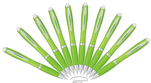 10 ergonomische Kugelschreiber Hellgrün Druckkugelschreiber rutschfeste Griffzone Großraumine Schwarze Mine Kulischreiber schwarzschreibend Kuli Hellgrün Limette