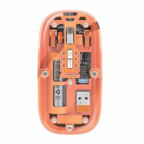 Combrite Transparent Wireless Mouse, Bluetooth + 2.4GHz Dual Mode Mouse, USB-C Rechargeable, Slim Ultra Portable Design, Adjustable DPI, Slim & Ultra Portable For Laptops, PCs, Mac (Orange)