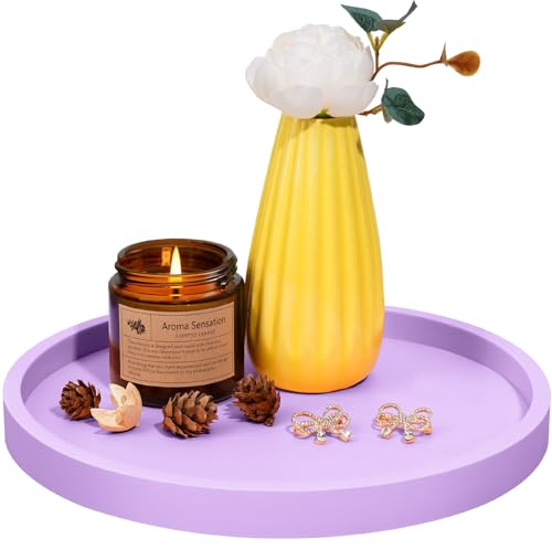 NiHome Silicone Bathroom Tray, Deko Tablett für Badezimmer, Küche und Wohnzimmer, Bruchsicher mit Erhöhtem Rand, Multifunktionales Ablage- und Dekotablett(Ø 21 cm,Lila)