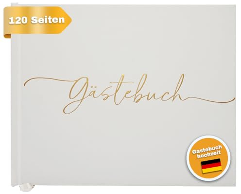 Plantvibes Premium Gästebuch Hochzeit – 24 x 19cm 120 Seiten Premium-Papier, Dickem Papier, Es Drückt Nicht Durch, Vintage-Stil, Mit Goldenem Titel - Ideal Für Hochzeiten, Jubiläen, Geburtstage