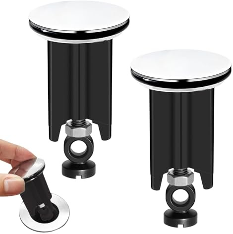 Debbery 2 Black Pop Up Sink Plugs, Copper Universal Pop Up Drain Plug with Screw, Height Adjustable Bathroom Plugs for Bathroom Kitchen All Standard Sinks