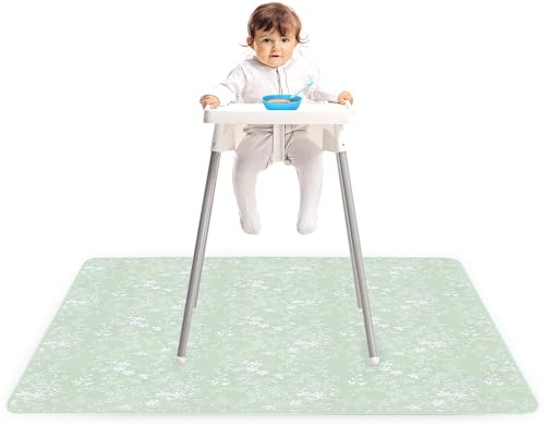 Baby Splash Mat for Under Highchair 130x130cm Waterproof Messy Mat Anti-Slip High Chair Splash Mats Reusable Washable Floor Protector for Feeding, Painting, Craft, Playtime, Picnic and Table Cloth