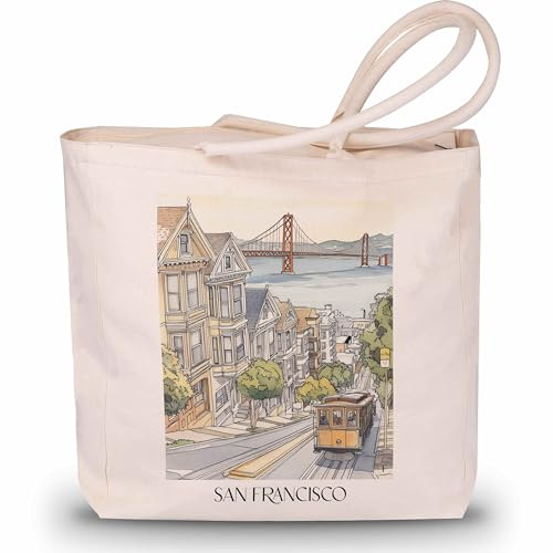 favplace Shopping Tasche mit Städtemotiv San Francisco USA Tote Bag - Shopper bzw. Einkaufstasche für Fernweh oder Heimat - Reise Daybag - Jutebeutel