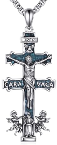 JERWLI Caravaca Kreuz Kette aus S925 Sterling Silber Caravaca Kreuz Anhänger Halskette Religiöser Schmuck Christliche Geschenke für Männer Herren Damen
