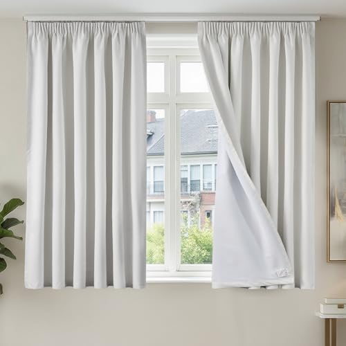 TOPICK 100% Verdunklungsvorhänge Gardinen Vorhänge 2er Set Weiß H175xB140 | Blickdicht Gardinen mit Kräuselband Schlafzimmer Thermovorhang Wohnzimmer Leinenoptik Vorhänge für schienensystem