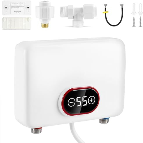 WingFly Mini Durchlauferhitzer, 220V 5500W Elektronisch Geregelter Durchlauferhitzer mit LED Temperaturanzeige, IPX4 Wasserdicht, Elektrisch Instant Klein Durchlauferhitzer für Küche, Bad